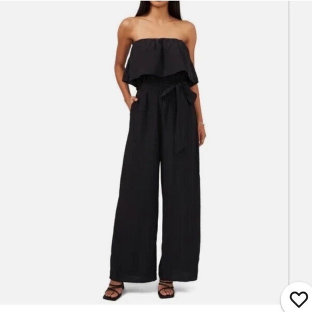 1. State NWT Black Wide Leg Off Shoulder Jumpsuit. Straps, Belt Sz XL Ret $99